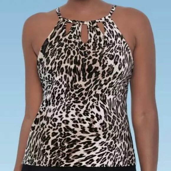 Miraclesuit Other - Dreamsuit Leopard Animal Print Slimming Keyhole High Neck Tankini Top Sz 8